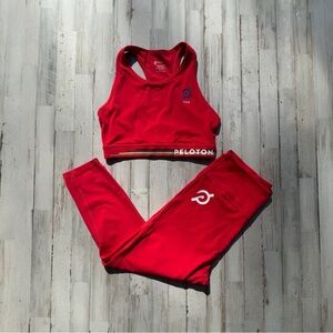 Peloton Matching Set Size Large Red Sports Bra & Leggings Athleisure Workout